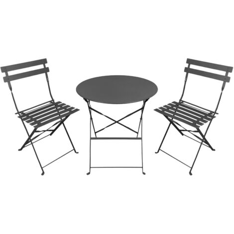 Set Bistrot Tavolino Con 2 Sedie Interamente In Acciaio Lavorato A Mano Per Esterno Tavolo Sedia Terrazzo Giardino Pieghevoli Patio Casa,Bar,Ristoranti,Mobili Giardino Antracite (1/5)