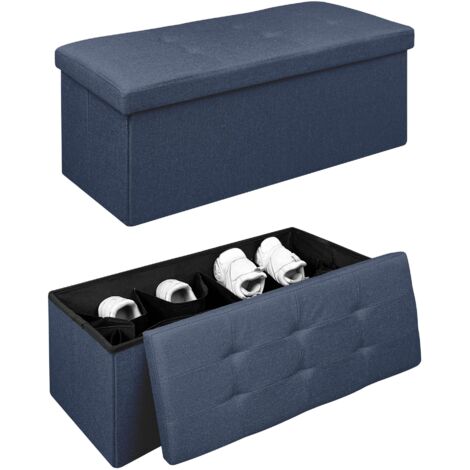 Pouf Contenitore Cassapanca Con Scarpiera Interna Salvaspazio Portaoggetti Porta Scarpe Panca Sgabello A Pie Di Letto Rettangolare Nero