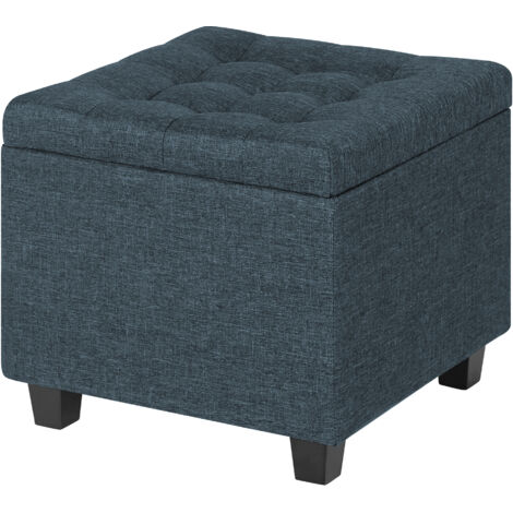 Pouf Poggiapiedi Cubico XXL Con Contenitore Integrato Cubo Imbottito Lino 45Cm Piedini legno Panca Moderna Cassapanca Soggiorno Panchina Ingresso Scarpiera Sgabello Grande Blu4