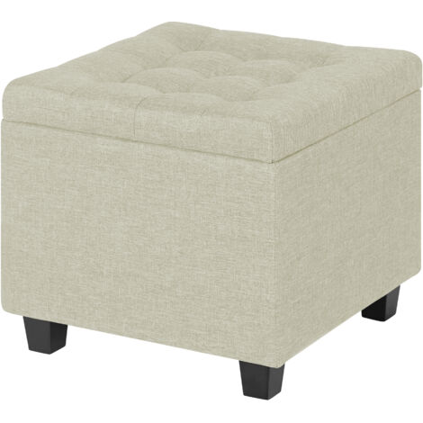 Pouf Poggiapiedi Cubico XXL Con Contenitore Integrato Cubo Imbottito Lino 45Cm Piedini legno Panca Moderna Cassapanca Soggiorno Panchina Ingresso Scarpiera Sgabello Grande Crema