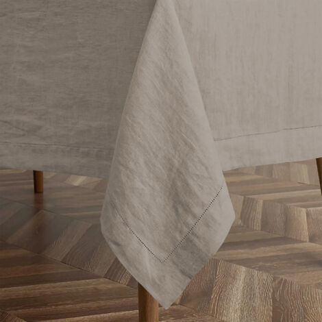 Tovaglia Da Tavola In Puro Cotone Rettangolare Tinta Unita Elegante Copritavolo Moderna Sala Da Pranzo Cucina Soggiorno Salvatavolo  Tortora Melange - 6/8Posti140x180Cm