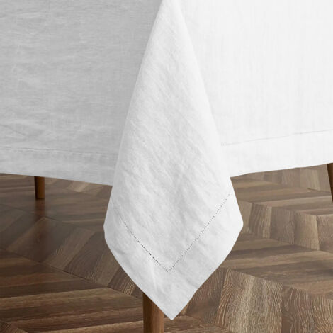 Tovaglia Da Tavola In Puro Cotone Rettangolare Tinta Unita Elegante Copritavolo Moderna Sala Da Pranzo Cucina Soggiorno Salvatavolo  Bianco - 10/12Posti140x300Cm