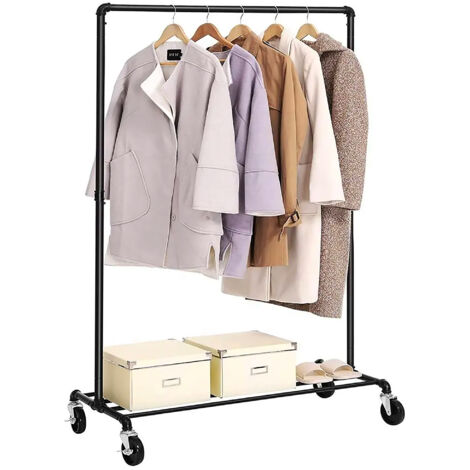 Appendiabiti In Metallo Attaccapanni Con Ruote Design Industriale Con Ripiano Portata 90 Kg Camera Da Letto Cabina Armadio Vestitore Robusto Porta Vestiti Da Terra (1/5)