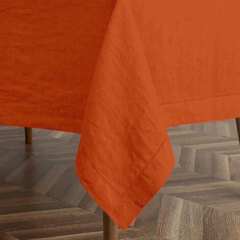 Tovaglia Da Tavola In Puro Cotone Rettangolare Tinta Unita Elegante Copritavolo Moderna Sala Da Pranzo Cucina Soggiorno Salvatavolo Rust - 10/12Posti140x300Cm