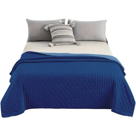 Trapuntino Estivo Copriletto Bicolore Prodotto Italiano Trapunta Coperta Leggera Primavera Estate Anellargica Piumino Mezza Stagione Tinta Unita Blu Navy - Matrimoniale
