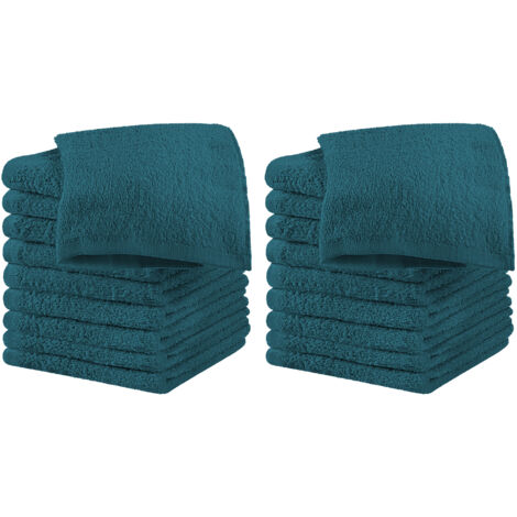 Set 18 Pezzi Lavette Asciugamani Viso Mani 100% Cotone 490 Gsm 30x30 Cm Bagno Bidet Vari Colori Morbide Assorbenti Asciugamano Spugna Ospite Petrolio - 30x30 cm