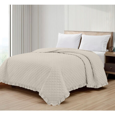 Copriletto Trapuntato Con Frill Matrimoniale Trapuntino Tinta Unita Due Piazze Con Balze Coperta Leggera Primavera Estate Trapunta Coperta Leggera Con Balza Applicata Panna - Matrimoniale