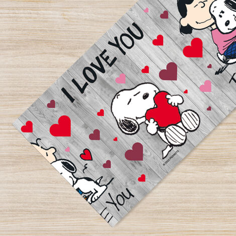 Tappeto Cucina Peanuts Snoopy Originale Antimacchia e Antiscivolo Made in Italy  Passatoia Multiuso Corridoio Soggiorno Lavabile in Lavatrice I Love You - 50x100cm