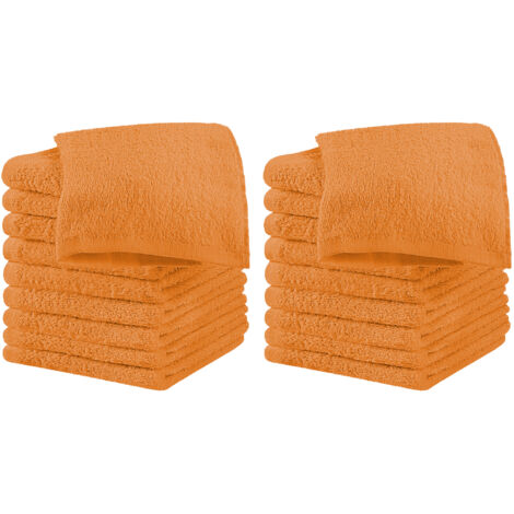 Set 18 Pezzi Lavette Asciugamani Viso Mani 100% Cotone 490 Gsm 30x30 Cm Bagno Bidet Vari Colori Morbide Assorbenti Asciugamano Spugna Ospite Arancione - 30x30 cm