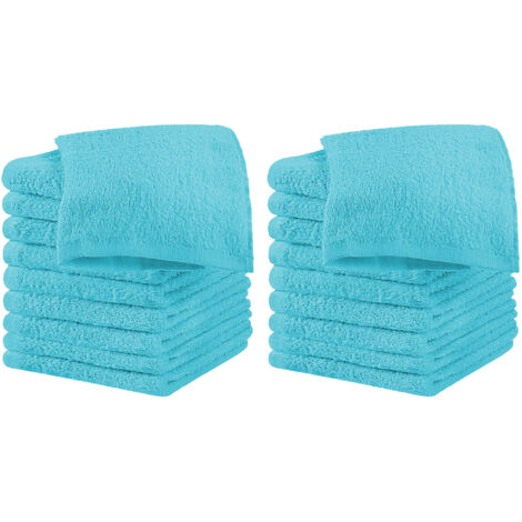 Set 18 Pezzi Lavette Asciugamani Viso Mani 100% Cotone 490 Gsm 30x30 Cm Bagno Bidet Vari Colori Morbide Assorbenti Asciugamano Spugna Ospite Turchese - 30x30 cm (1/5)