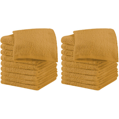 Set 18 Pezzi Lavette Asciugamani Viso Mani 100% Cotone 490 Gsm 30x30 Cm Bagno Bidet Vari Colori Morbide Assorbenti Asciugamano Spugna Ospite Senape - 30x30 cm