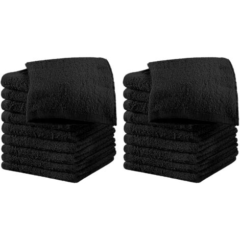 Set 18 Pezzi Lavette Asciugamani Viso Mani 100% Cotone 490 Gsm 30x30 Cm Bagno Bidet Vari Colori Morbide Assorbenti Asciugamano Spugna Ospite Nero - 30x30 cm