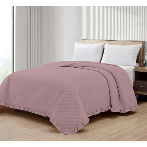 Copriletto Trapuntato Con Frill Matrimoniale Trapuntino Tinta Unita Due Piazze Con Balze Coperta Leggera Primavera Estate Trapunta Coperta Leggera Con Balza Applicata Rosa - Matrimoniale