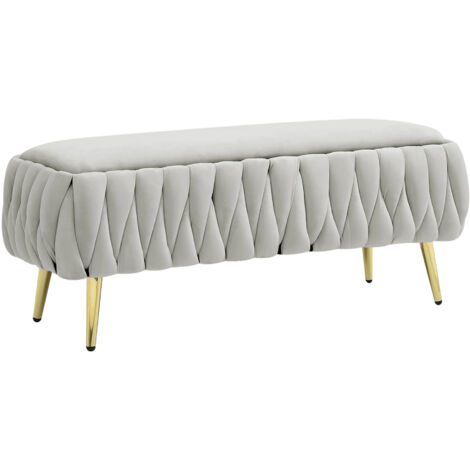 Panca Imbottita Divanetto In Velluto Contenitore Pouf Grande XXL PortaOggetti Intrecciato Panca Sgabello A Pie Di Letto Con Gambe In Metallo Dorato Cassapanca Ingresso Legno Massello Panchina - Grigi