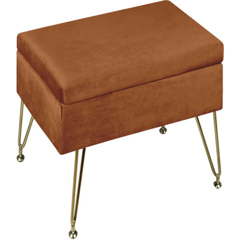 Pouf Contenitore Poggiapiedi Velluto Con Struttura Circolare Cromata Oro Elegante Imbottito Sgabello Per Toeletta Mobile Trucco Ottomano Ingresso Camera Da Letto Soggiorno Salotto Rotondo Ruggine