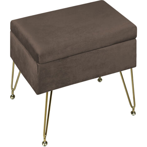 Pouf Contenitore Poggiapiedi Velluto Con Struttura Circolare Cromata Oro Elegante Imbottito Sgabello Per Toeletta Mobile Trucco Ottomano Ingresso Camera Da Letto Soggiorno Salotto Rotondo Testa di mor