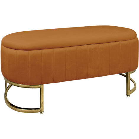 Panca Imbottita Divanetto In Velluto Contenitore Pouf PortaOggetti Panca Sgabello A Pie Di Letto Con Gambe In Metallo Dorato Cassapanca Ingresso Legno Massello Panchina Ruggine