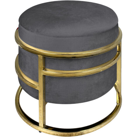 Pouf Contenitore Poggiapiedi Velluto Con Struttura Circolare Cromata Oro Elegante Imbottito Sgabello Per Toeletta Mobile Trucco Ottomano Ingresso Camera Da Letto Soggiorno Salotto Rotondo Stone