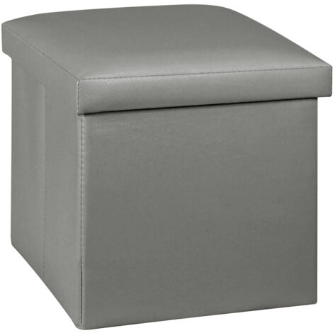 Pouf Contenitore Quadrato Portaoggetti In Ecopelle Poggiapiedi Salotto Sgabello Pouff Camera Design Con Coperchio Mod Liam Grigio