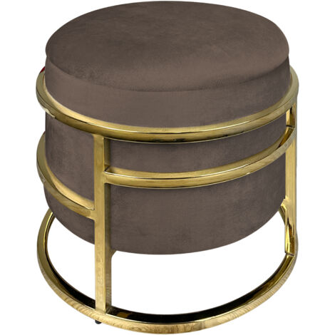 Pouf Contenitore Poggiapiedi Velluto Con Struttura Circolare Cromata Oro Elegante Imbottito Sgabello Per Toeletta Mobile Trucco Ottomano Ingresso Camera Da Letto Soggiorno Salotto Rotondo Testa di mor