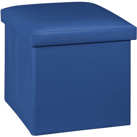 Pouf Contenitore Quadrato Portaoggetti In Ecopelle Poggiapiedi Salotto Sgabello Pouff Camera Design Con Coperchio Mod Liam Blu