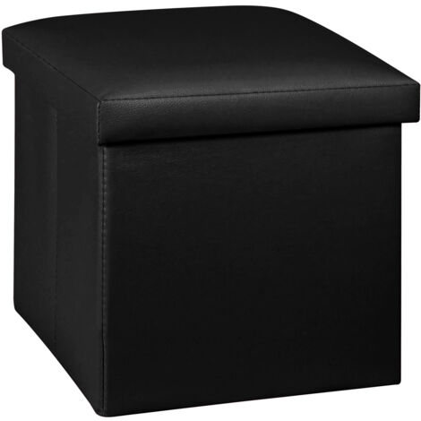 Pouf Contenitore Quadrato Portaoggetti In Ecopelle Poggiapiedi Salotto Sgabello Pouff Camera Design Con Coperchio Mod Liam Nero