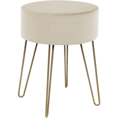 Pouf Poggiapiedi In Velluto Con Gambe Dorate Elegante Imbottito Sgabello Per Toeletta Mobile Trucco Ottomano Ingresso Tavolino Camera Da Letto Soggiorno Salotto  Beige - Rotondo