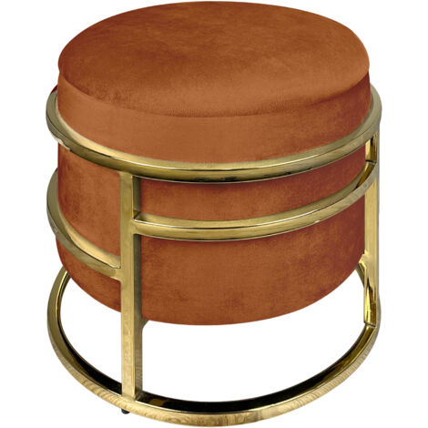 Pouf Contenitore Poggiapiedi Velluto Con Struttura Circolare Cromata Oro Elegante Imbottito Sgabello Per Toeletta Mobile Trucco Ottomano Ingresso Camera Da Letto Soggiorno Salotto Rotondo Ruggine