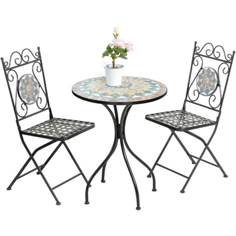 Set Bistrot Tavolino Con 2 Sedie Con Mosaico In Ceramica Per Esterno Terrazzo Giardino Pieghevoli Patio Casa,Bar,Ristoranti,Mobili Giardino Mod-Cefalu