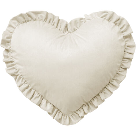 Cuscino A Forma Di Cuore Con Frill Effetto Velluto Sfoderabile Per Divano Decorativo Letto 45x45 Cm Panna