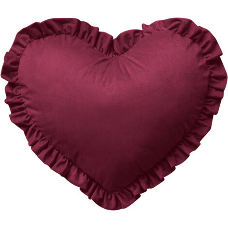 Cuscino A Forma Di Cuore Con Frill Effetto Velluto Sfoderabile Per Divano Decorativo Letto 45x45 Cm Bordeaux