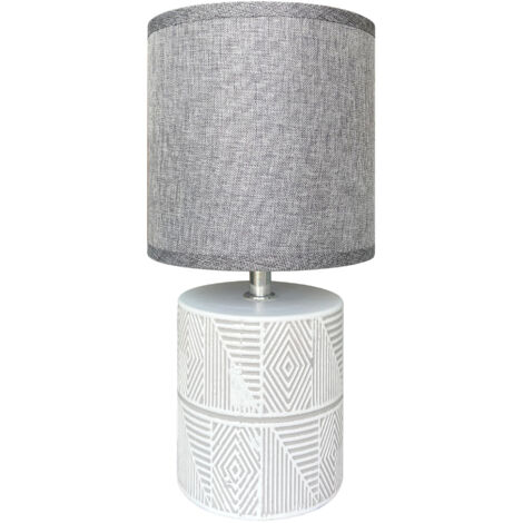Lampada Moderna Da Comodino Con Decorazione Azteco Certificata RoHS In Ceramica Con Paralume 45W Scrivania Tavolo Abat Jour Grigio