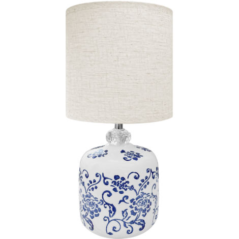 Lampada Moderna Da Comodino Con Decorazione Fiori Orientali Certificata RoHS In Ceramica Con Paralume 45W Scrivania Tavolo Abat Jour