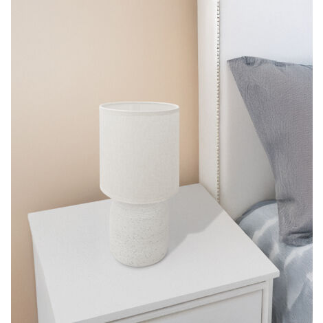BRUBAKER Lampada da tavolo o da comodino, altezza 33 cm, base in legno/metallo grigio, paralume in tessuto grigio