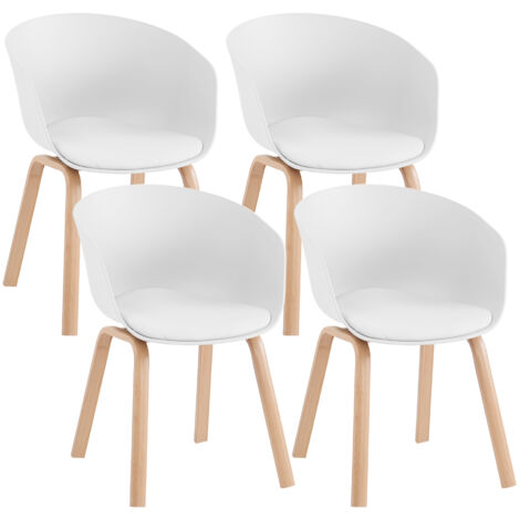 Set Di 4 Sedie Da Cucina Pontrone Sala Da Pranzo Stile Scandinavo Sedia Di Design Moderno Gambe In Metallo Effetto Legno Schienale In Polipropilene Con Cuscino Imbottito Design Moderno Bianco