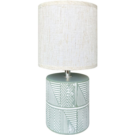 Lampada Moderna Da Comodino Con Decorazione Azteco Certificata RoHS In Ceramica Con Paralume 45W Scrivania Tavolo Abat Jour Verde