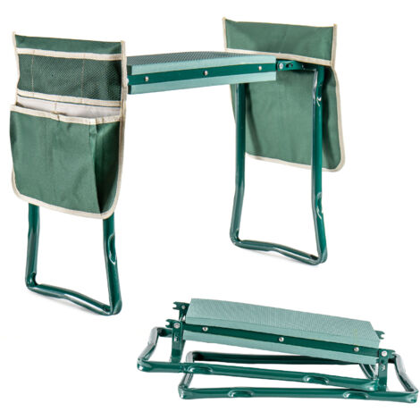 Sgabello Inginocchiatoio da Giardino Pieghevole con Tasche Porta Attrezzi, Ginocchiera Seduta Imbottita Multiuso, Struttura in Metallo Robusta, Supporto per Giardinaggio Ergonomic