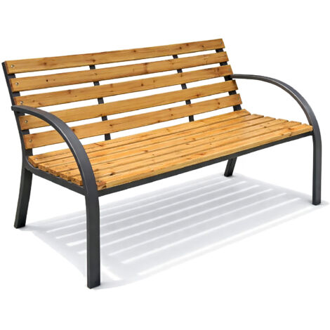 Panchina da Giardino 2 Posti in Legno e Acciaio 120 cm con Braccioli – Panca da Esterno per Terrazzo, Balcone e Giardino – Design Resistente e Comfort Naturale