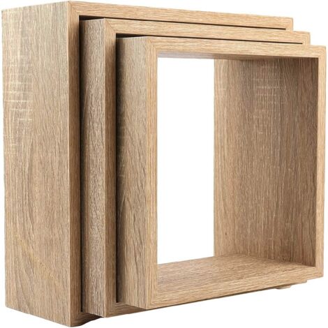 Set di 3 Mensole da Parete in Legno MDF Misure 25,5 / 27 / 30 cm Mensoline a Cubo Decorative Moderne Salvaspazio, Disponibili in 2 Colori, per Soggiorno, Camera, Cucina e Ufficio Marrone (1/4)