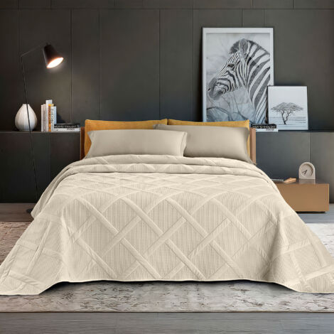 Copriletto Trapuntato Matrimoniale Elegante Trapuntino Lavorazione Intrecciata Due Piazze Trapunta Coperta Leggera Coperta Letto Leggera Primavera Estate  Crema