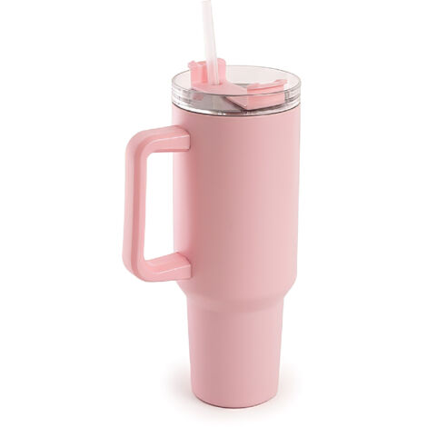 Borraccia Termica Americana 1200 ml in Acciaio Inox Doppio Strato Sottovuoto con Cannuccia e Manico – Smalto Antigraffio, Isolamento Caldo/Freddo, Coperchio Ermetico Rosa (1/5)