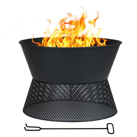 Braciere da Esterno a Legna in Ferro Verniciato a Polvere, Fire Pit Rotondo da Giardino con Base Rialzata Ventilata, Resistente alla Ruggine, Design Moderno 44,5 cm – Il Gruppone