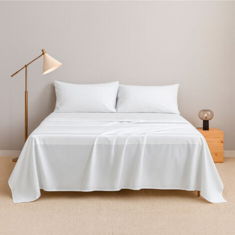 Completo Lenzuola Letto Singolo e Matrimoniale B&B 100% Cotone Bianco con Angoli Elasticizzati – Set Lenzuolo Sopra, Sotto e Federe – Resistente Lavaggi 60° Ideale Hotel, Case Vacanze   Bianco - Singo