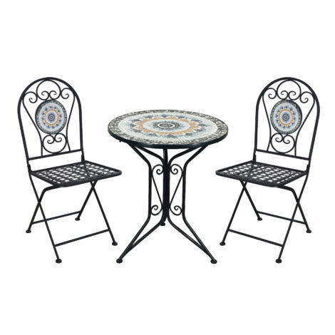 Set Bistrot Tavolino Con 2 Sedie Con Mosaico In Ceramica Per Esterno Terrazzo Giardino Pieghevoli Patio Casa,Bar,Ristoranti,Mobili Giardino Mod-Gela