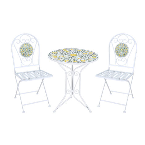 Set Bistrot Tavolino Con 2 Sedie Con Mosaico In Ceramica Per Esterno Terrazzo Giardino Pieghevoli Patio Casa,Bar,Ristoranti,Mobili Giardino Mod-Mazara
