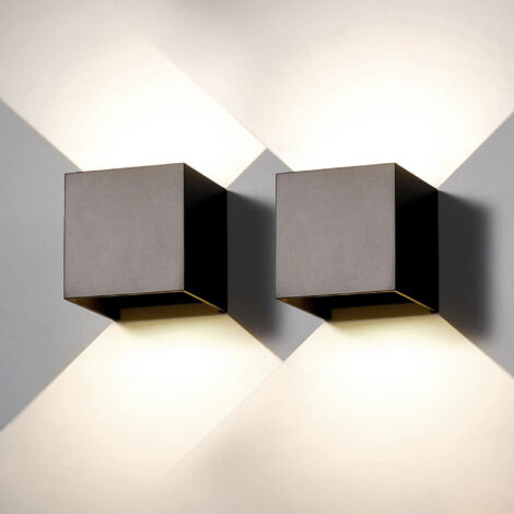 Set 2 Pezzi Applique LED da Parete 2 LED Design Quadrato IP65 Interno/Esterno Luce Naturale o Fredda Nero o Bianco Luce Naturale - Nero