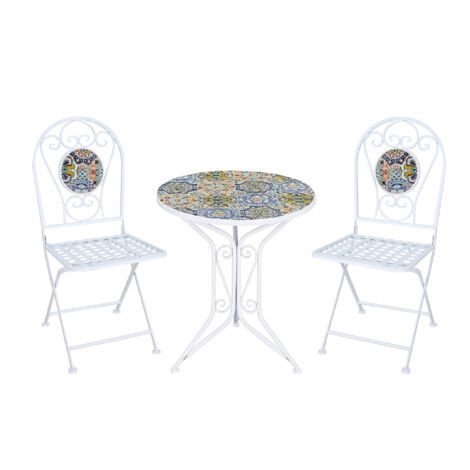 Set Bistrot Tavolino Con 2 Sedie Con Mosaico In Ceramica Per Esterno Terrazzo Giardino Pieghevoli Patio Casa,Bar,Ristoranti,Mobili Giardino Mod-Sciacca