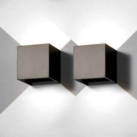 Set 2 Pezzi Applique LED da Parete 2 LED Design Quadrato IP65 Interno/Esterno Luce Naturale o Fredda Nero o Bianco Luce Fredda - Nero