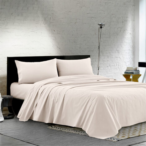 Completo Lenzuola Matrimoniale 100% Cotone Percalle 210 Tc Certificato OEKO-TEX Confezionato in Italia Lenzuolo con Angoli Maxi 30 cm, 2 Federe con Patella Panna