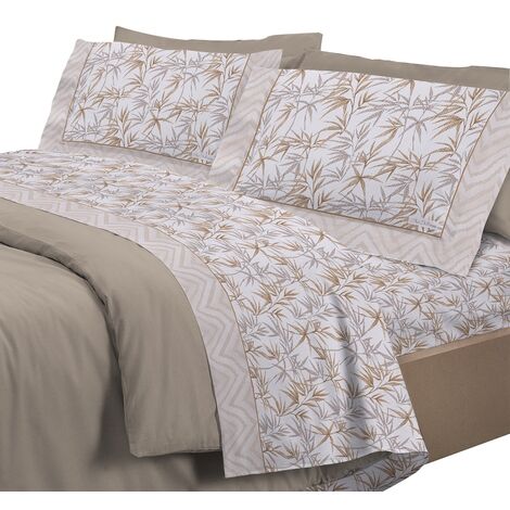 Completo letto set lenzuola 100% cotone di flanella linea jungla Una piazza  e mezza - Beige